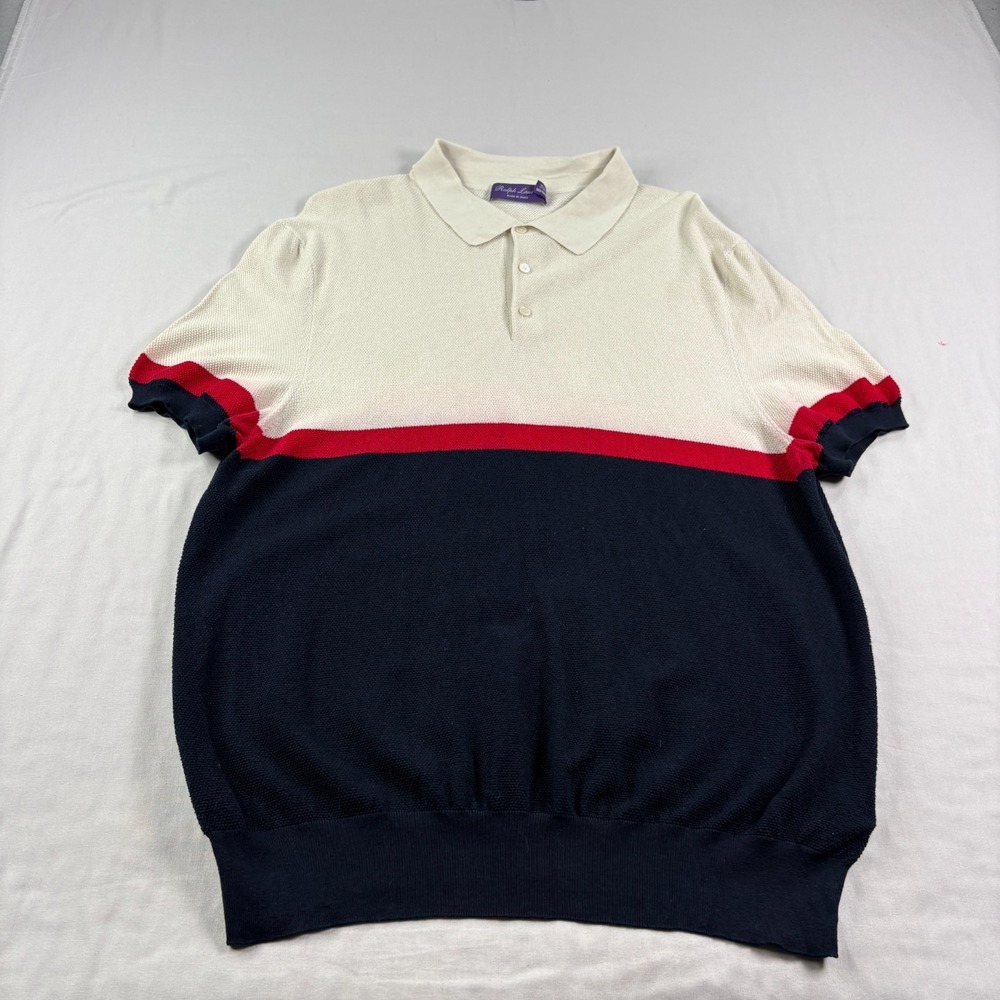 Polo Ralph Lauren Purple Label Shirt Men 2XL Ivory Silk Blend Stretch Italy FLAW